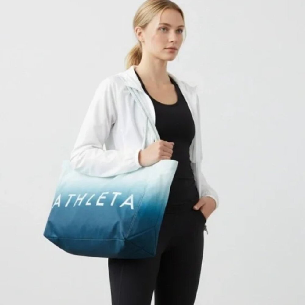 Athleta Gradient Ombre Tote Bag Blue White Beach Travel Carryall Tote Bag